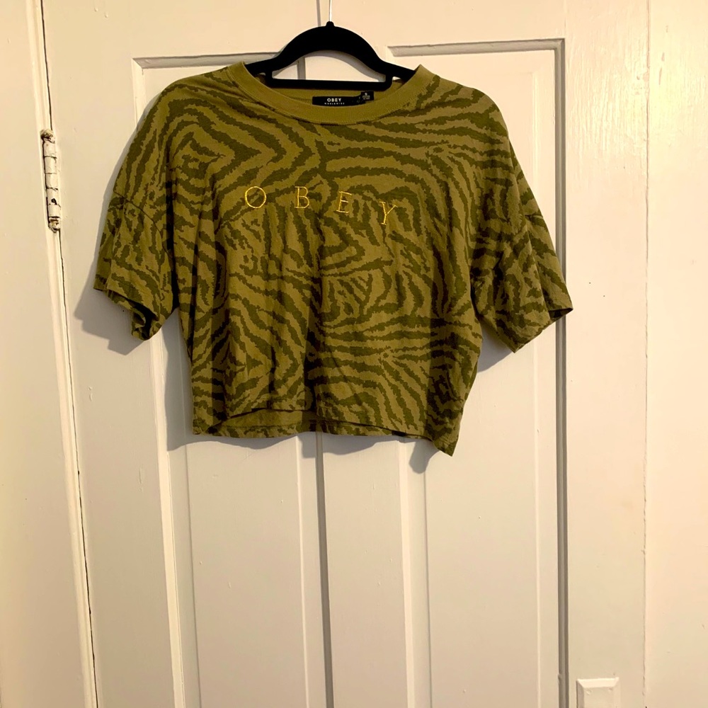 Obey green tiger stripe crop